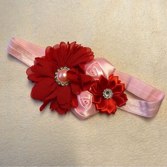 FLOWER AND PEARL RHINESTONE BABY STRETCHY HEADBAND - Picture 3 of 4